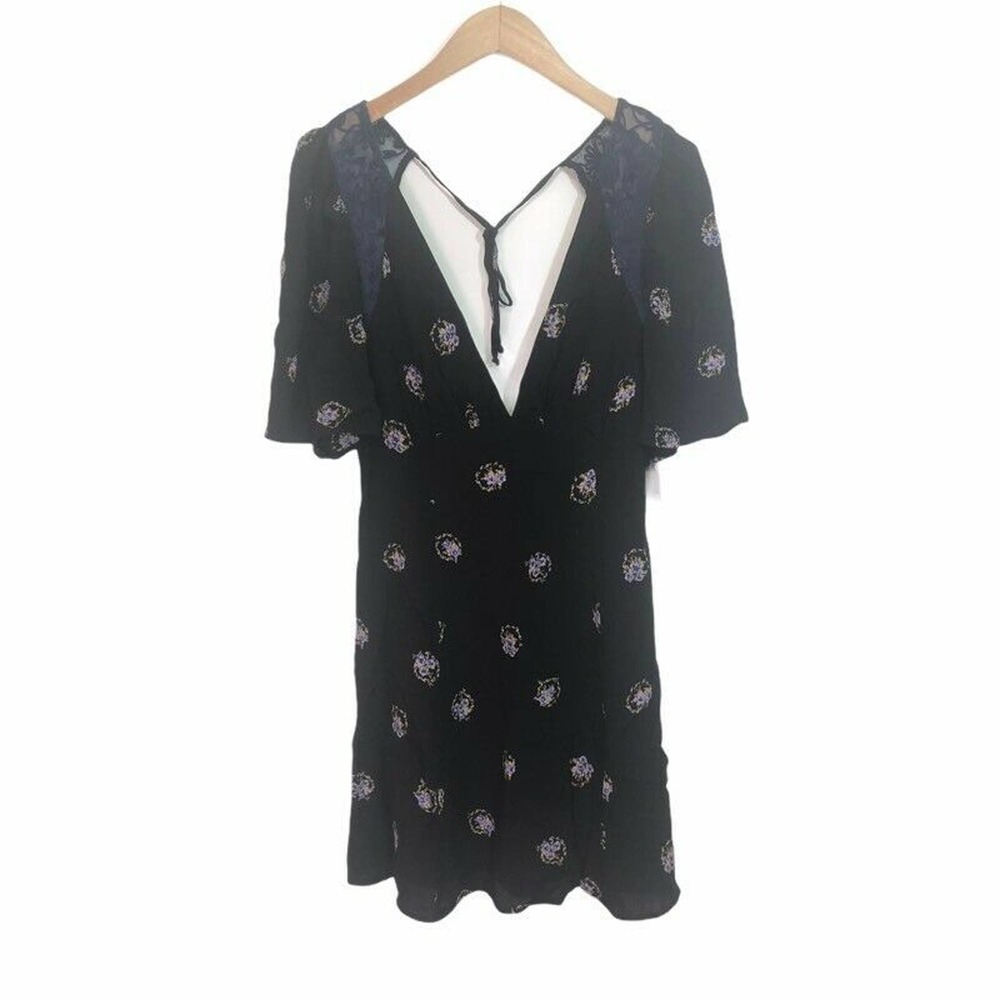 Free People Women's A Line Dress Black Mockingbird Embroidered Tie Back. Size 0